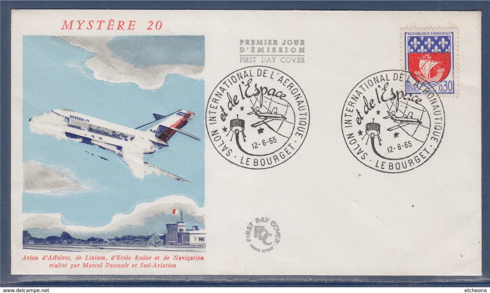 = Salon International Aéronautique Le Bourget 12.6.65 Timbre 1354B Paris Illustration Mystère 20 - Commemorative Postmarks