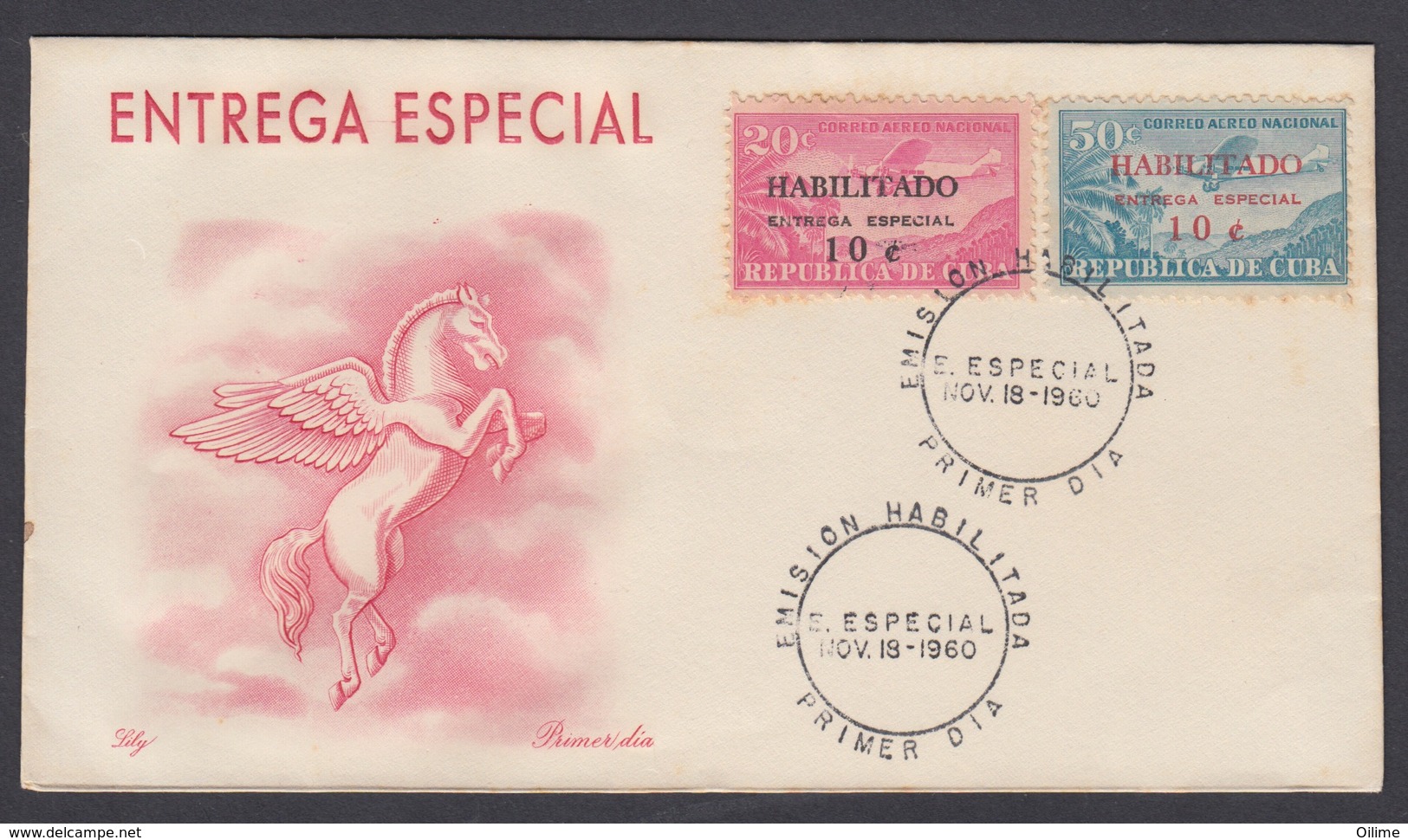 FDC ENTREGA ESPECIAL. AVIONES HABILITADOS. CUBA 1960. EDIFIL 836/37. CACHÉ LILY - FDC