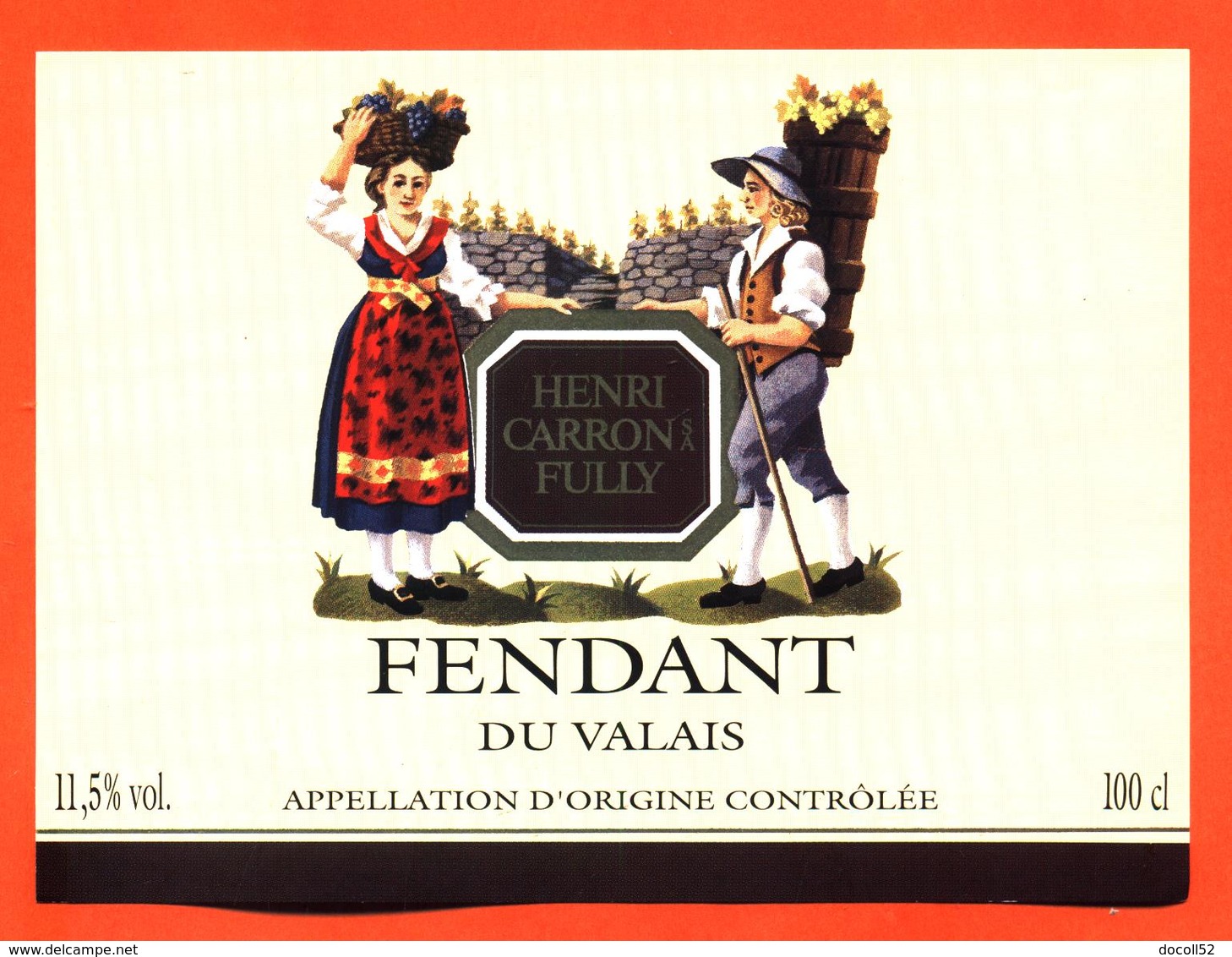 étiquette De Vin Suisse Fendant Du Valais Henri Carron Fully - 100 Cl - Vin De Pays D'Oc