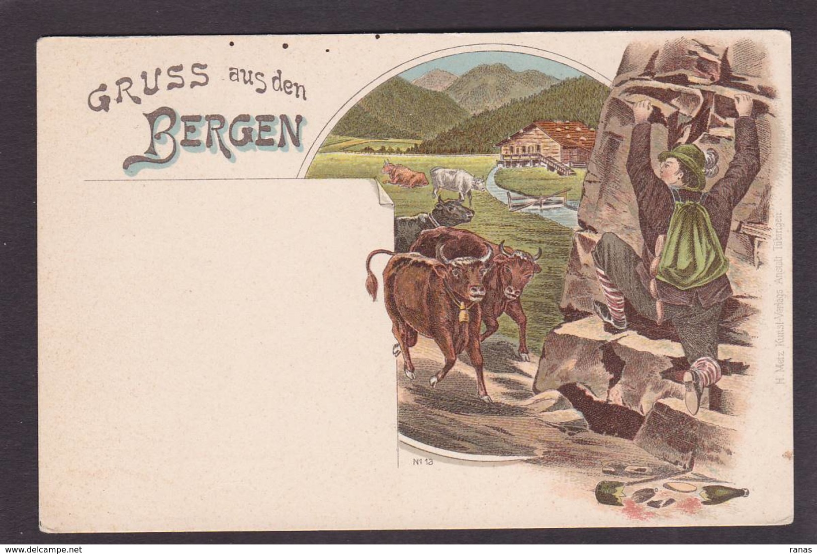 CPA Suisse Helvétia Schweiz Svizzera Non Circulé Gruss BERGEN Alpinisme Litho Vaches - Berg