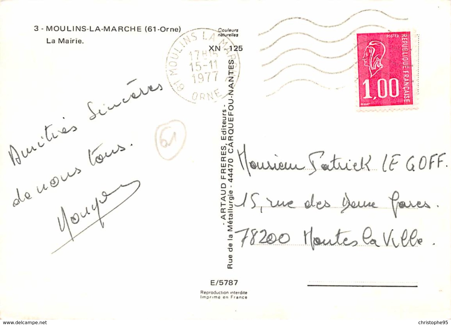 61 .n° 21303 . Moulins La Marche . Voitures .la Mairie . Cpsm .10.5 X 15cm . - Moulins La Marche