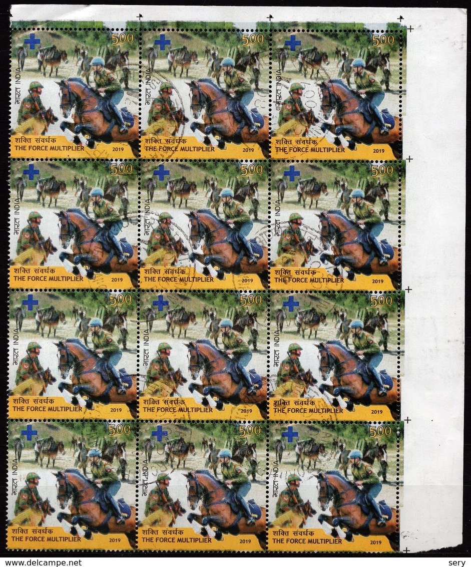 India 2019 Block Of 12  Used The Force Multiplier Army Defence Horse Horses Dogs Dog Mule - Militaria