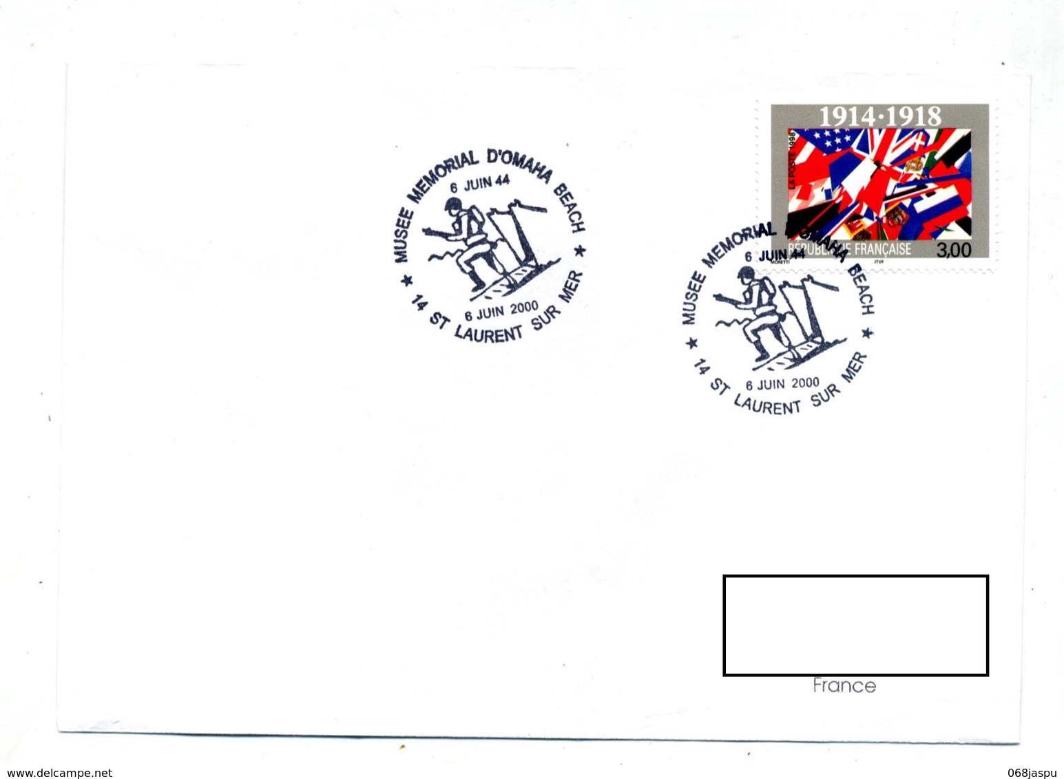 Lettre Cachet Laurent Sur Mer Memorial Omaha - Bolli Commemorativi