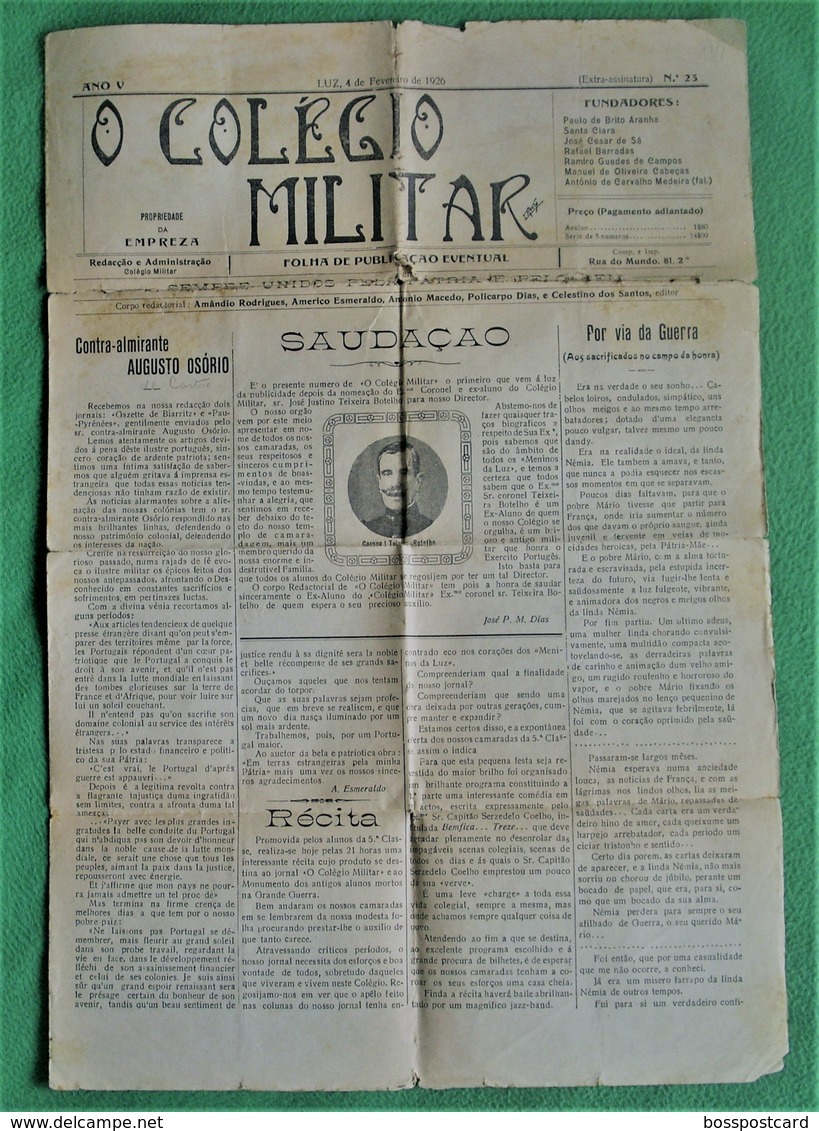 Lisboa - Jornal O Colégio Militar, Nº 23 De 4 De Fevereiro De 1926 - Imprensa - Otros & Sin Clasificación