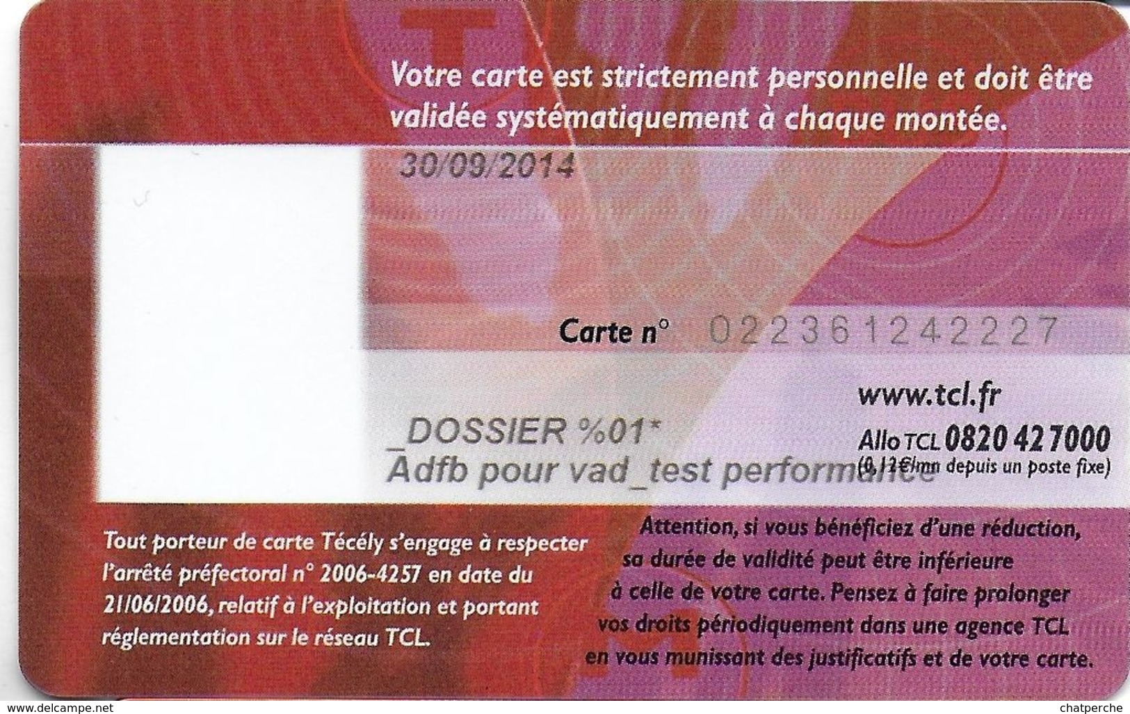 CARTE  CARD TRANSPORT TECELY LYON METRO TRAMWAY AUTOBUS SANS PUCE - Autres & Non Classés