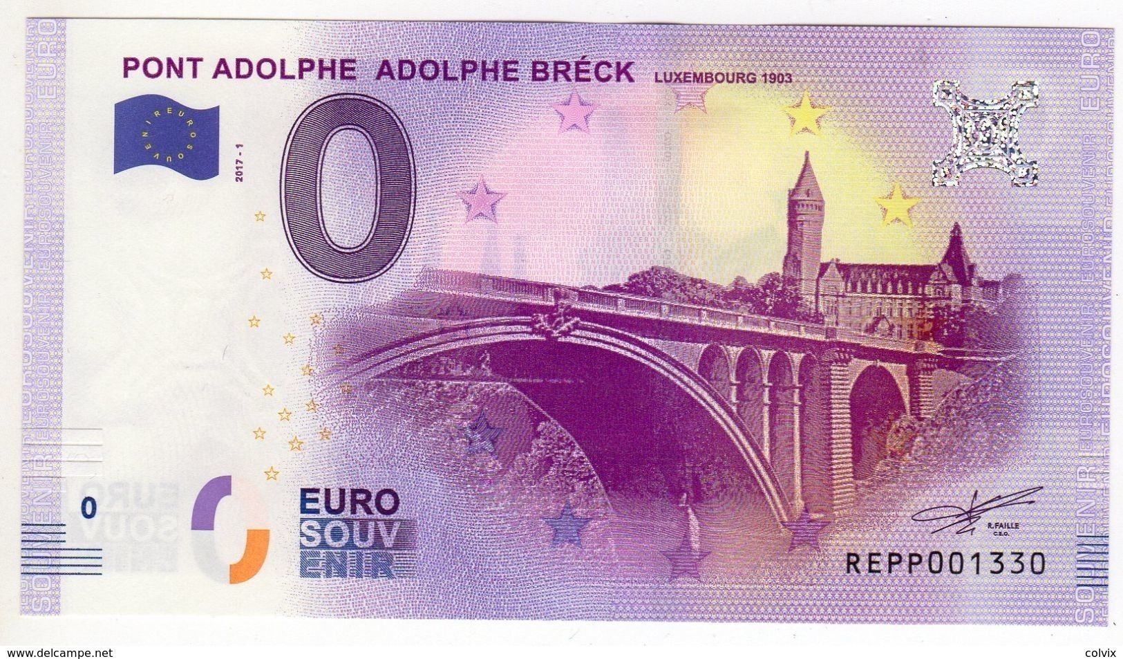 2017-1 BILLET TOURISTIQUE LUXEMBOURG 0 EURO SOUVENIR N°REPP000802 PONT ADOLPHE BRECK - Pruebas Privadas