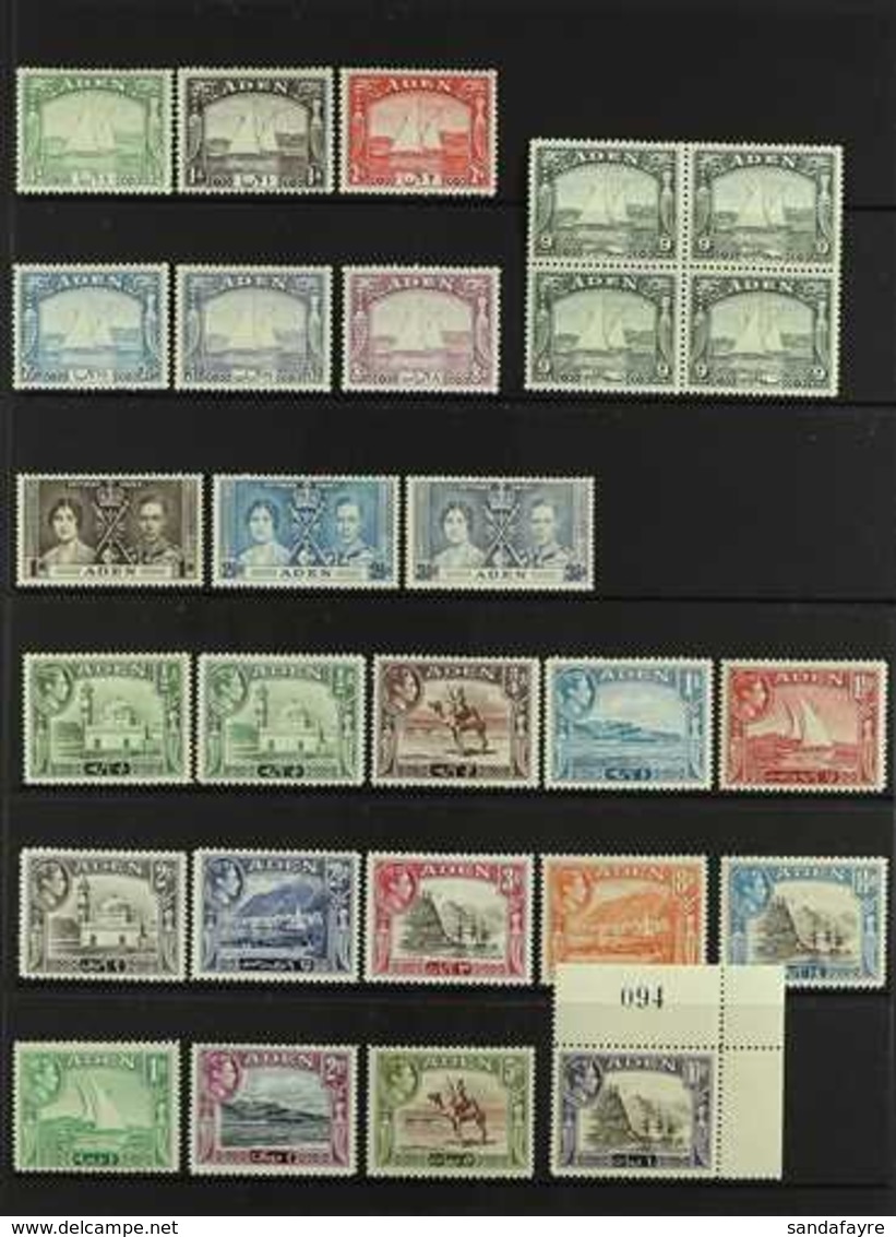 1937-1953 MINT COLLECTION On Stock Pages, All Different, Includes 1937 Dhow Most Vals To 8a Incl 9p Block Of 4 NHM, 1939 - Aden (1854-1963)