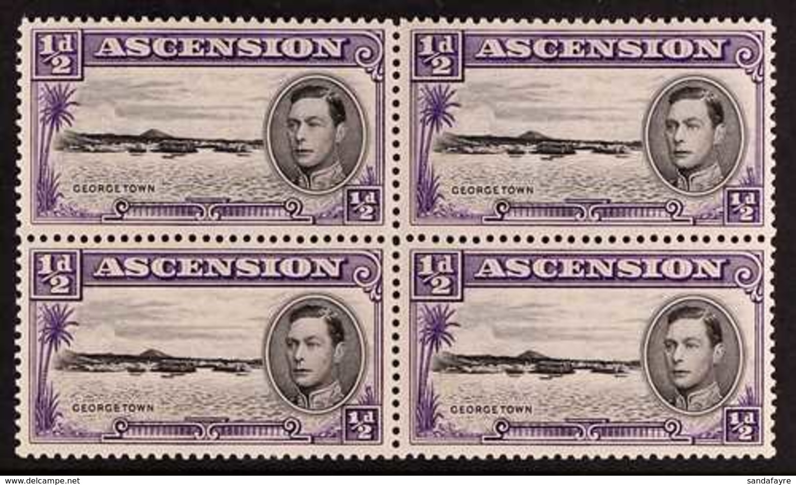 1938 ½d Black And Violet, Perf. 13½, Block Of Four With One Showing Long Centre Bar To "E", SG 38a, Fine Never Hinged Mi - Ascension