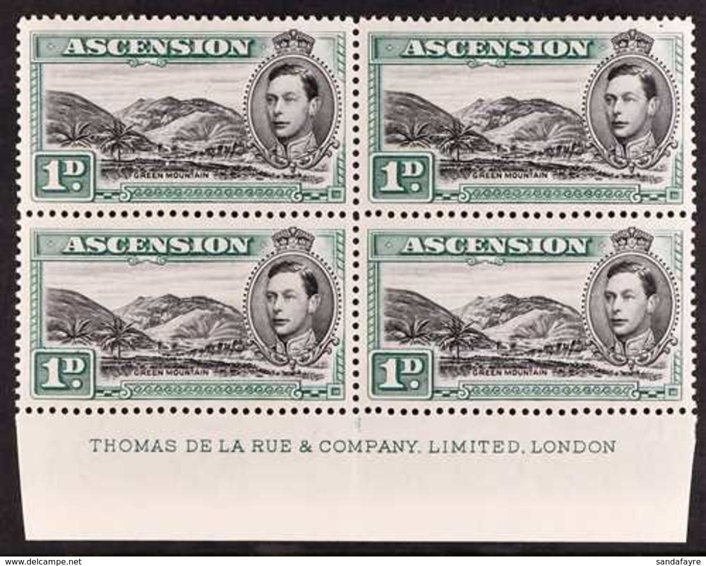 1938 1d Black And Green "Green Mountain", SG 39, Lower Marginal DLR Imprint Block Of Four, Fine Never Hinged Mint. For M - Ascension