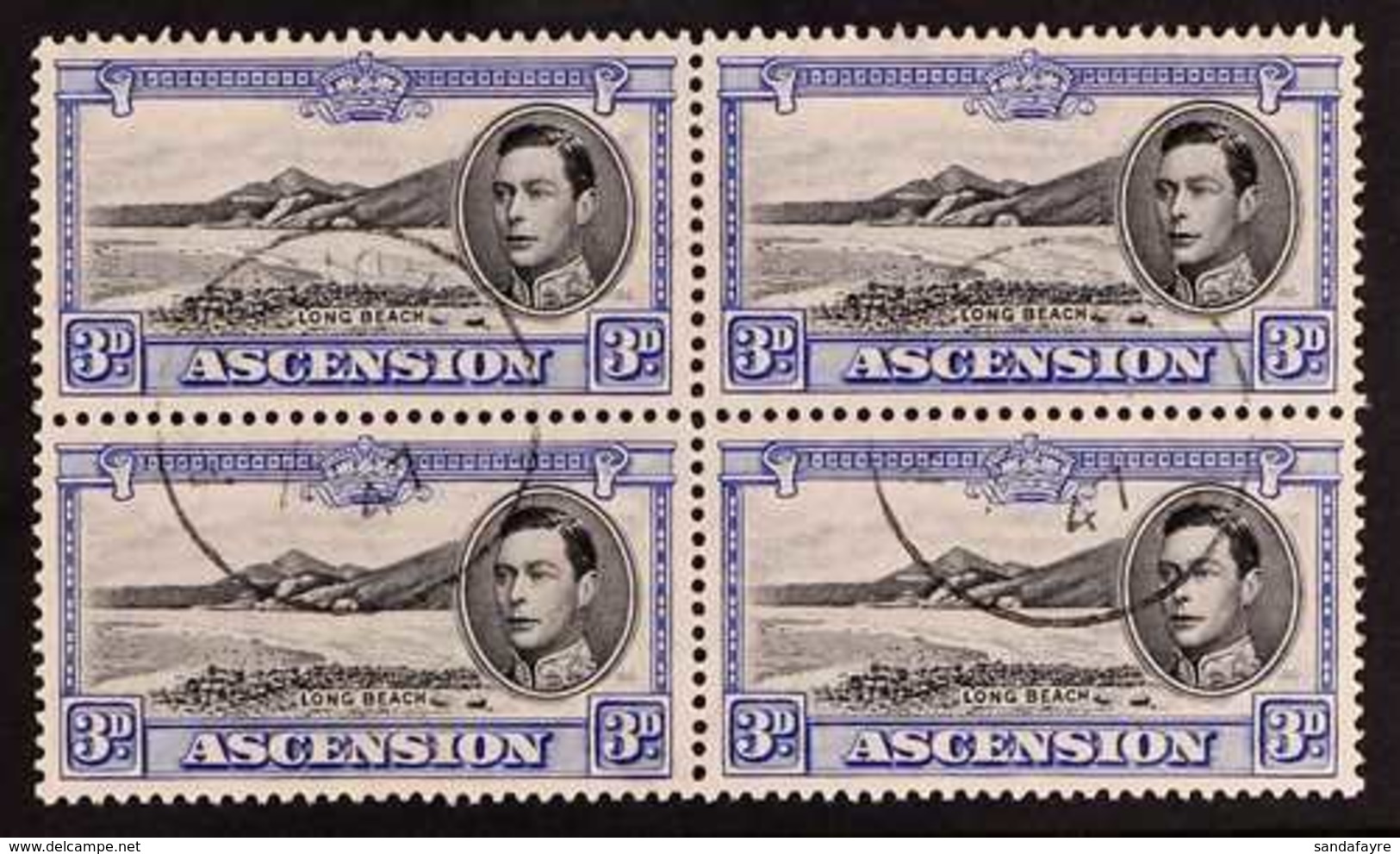 1938 3d Black And Ultramarine, SG 42, Fine Cds Used Block Of Four. For More Images, Please Visit Http://www.sandafayre.c - Ascension