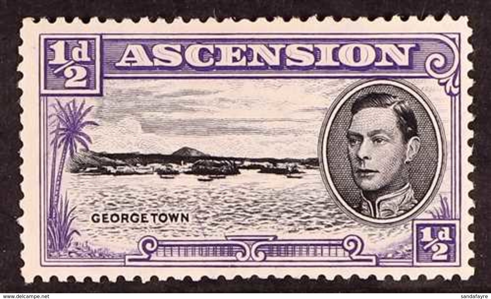 1944 ½d Black And Bluish Violet With TORPEDO FLAW, SG 38bb, Mint With A Vertical Crease. For More Images, Please Visit H - Ascension