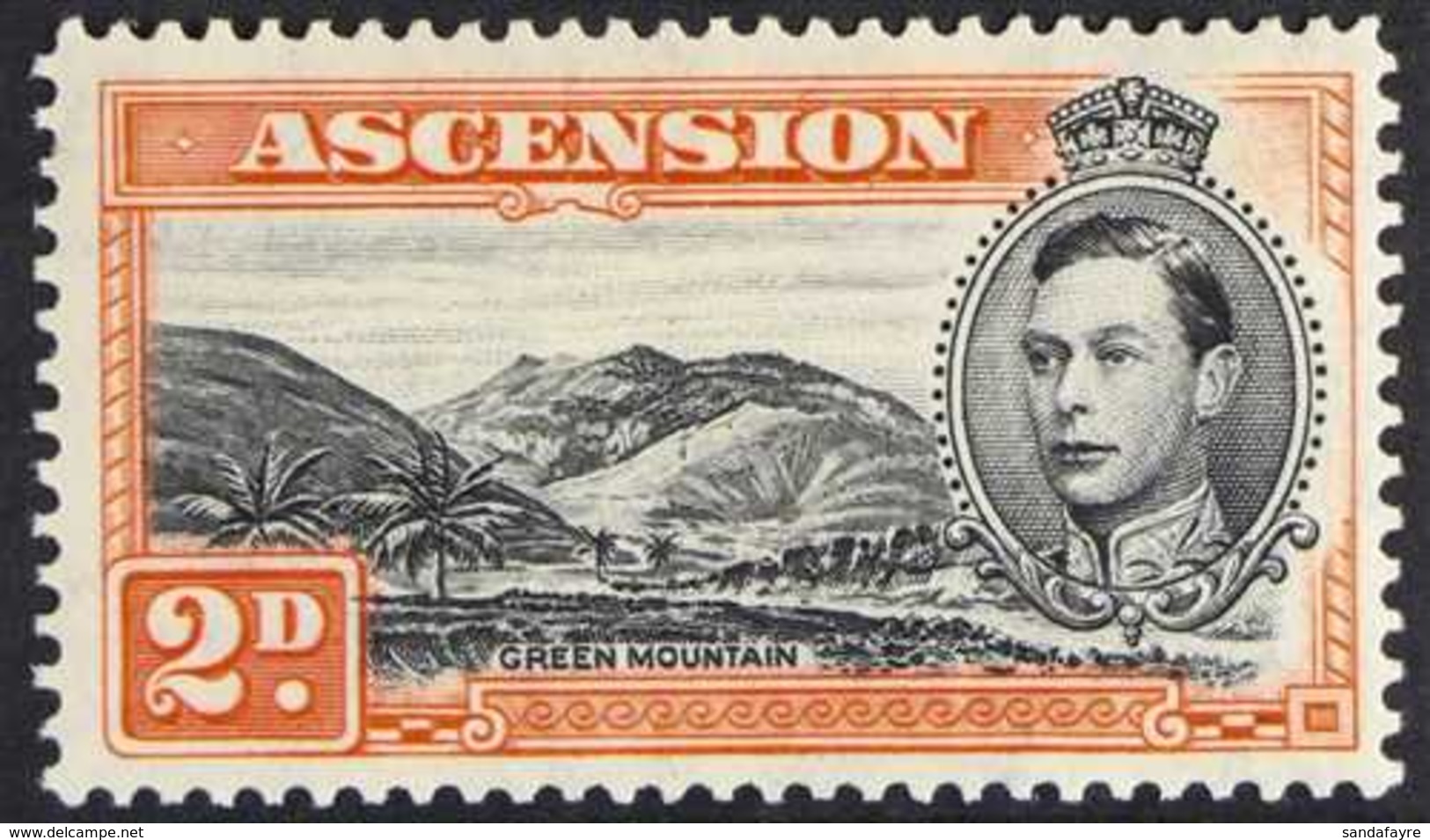 1944 2d Black And Red-orange Perf. 13, With MOUNTAINEER FLAW, SG 41aa, Fine Mint. For More Images, Please Visit Http://w - Ascension