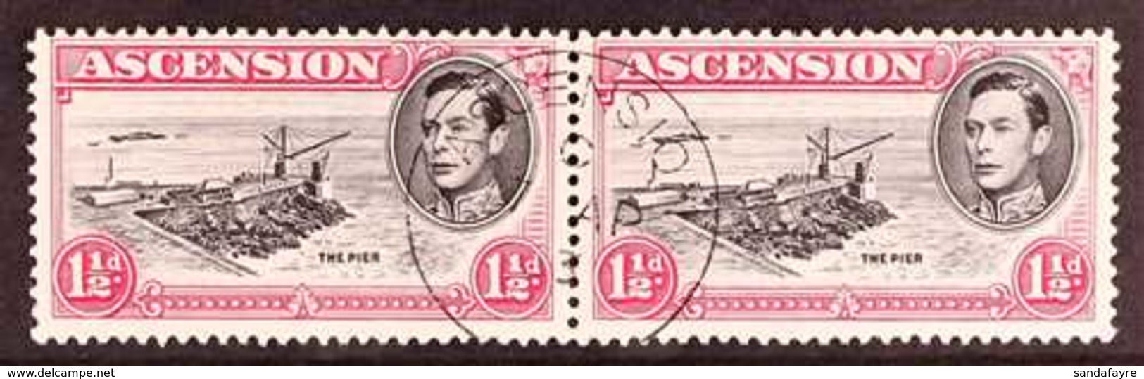 1953 1½d Black And Rose-carmine Perf. 13, Horizontal Pair With One Showing DAVIT FLAW, SG 40fa, Fine Central Cds Used, U - Ascension (Ile De L')