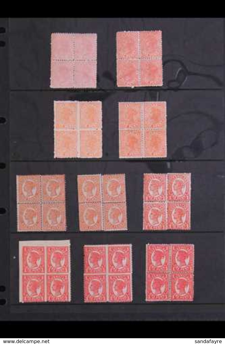 QUEENSLAND PENNY BLOCKS OF FOUR - Attractive Mint Group Incl. 1882-91 1d Pale Vermilion-red & Deep Vermilion-red Shades, - Andere & Zonder Classificatie