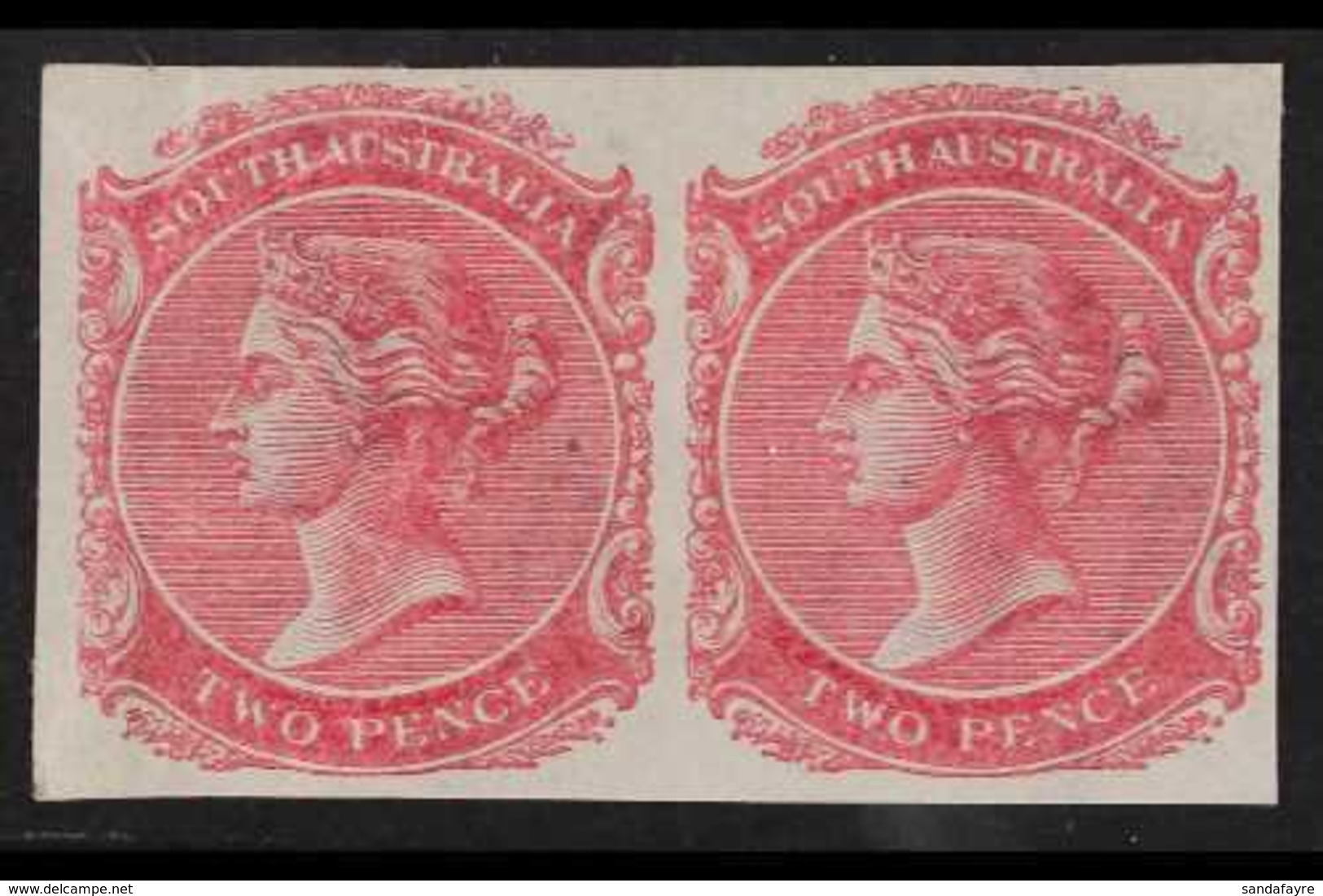 SOUTH AUSTRALIA 1876 2d IMPERF PLATE PROOF PAIR Printed In Rose On Watermarked Paper, Unused & Without Gum & Vertical Cr - Andere & Zonder Classificatie