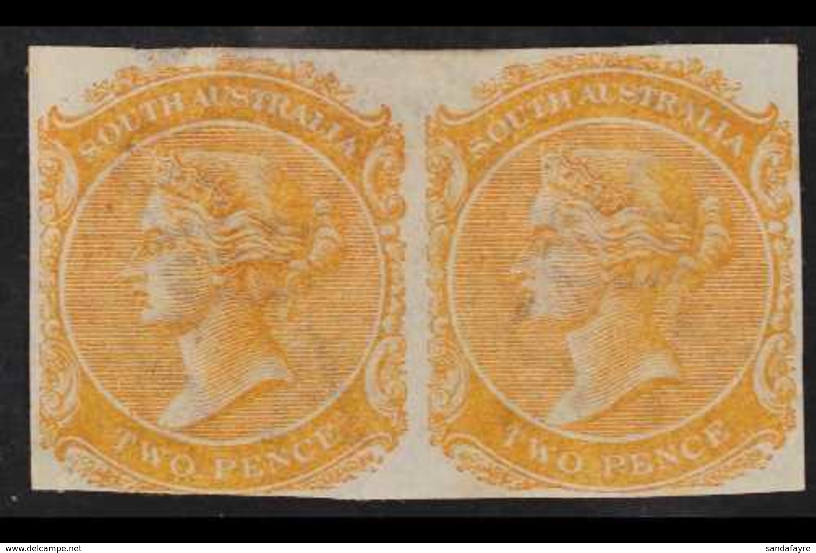 SOUTH AUSTRALIA 1876 2d IMPERF PLATE PROOF PAIR Printed In Pale Orange On Watermarked Paper, Unused & Without Gum. Lovel - Andere & Zonder Classificatie