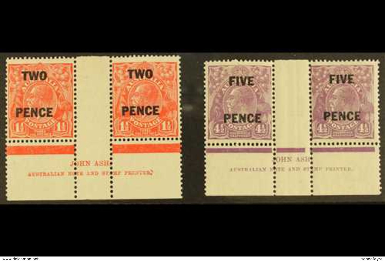 1930 Surcharges Set (SG 119/20) Each As A John Ash Imprint Gutter Pair, Fresh Never Hinged Mint (2 Imprint Pairs) For Mo - Andere & Zonder Classificatie