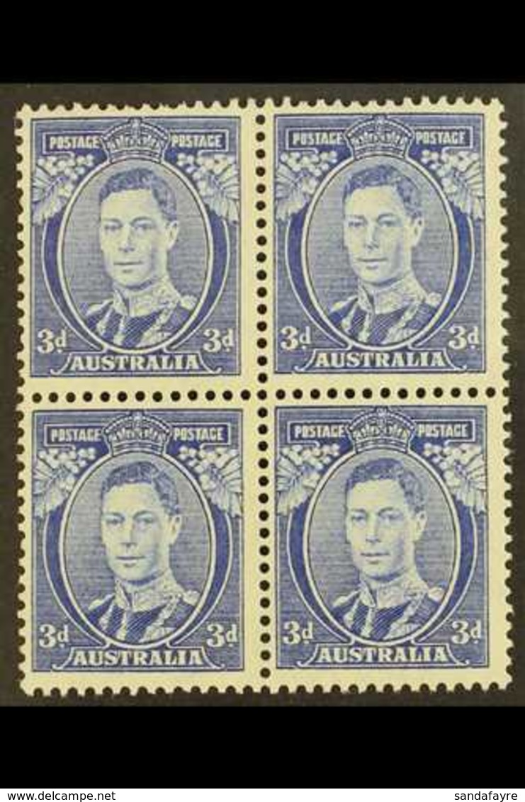 1937-49 3d Bright Blue Perf 13½x14 Die II Ordinary Thin Paper, SG 168ca, Fine Mint (two Stamps Never Hinged) BLOCK Of 4, - Andere & Zonder Classificatie