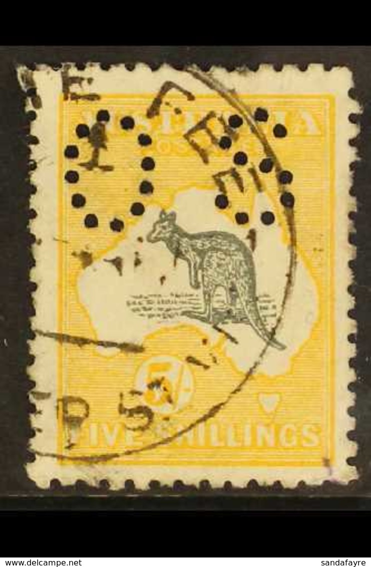 OFFICIAL 1915 5s Grey & Yellow Roo Punctured 'OS', SG O37, Fine Cds Used, Good Centring, Small Mark At Lower Right Corne - Andere & Zonder Classificatie