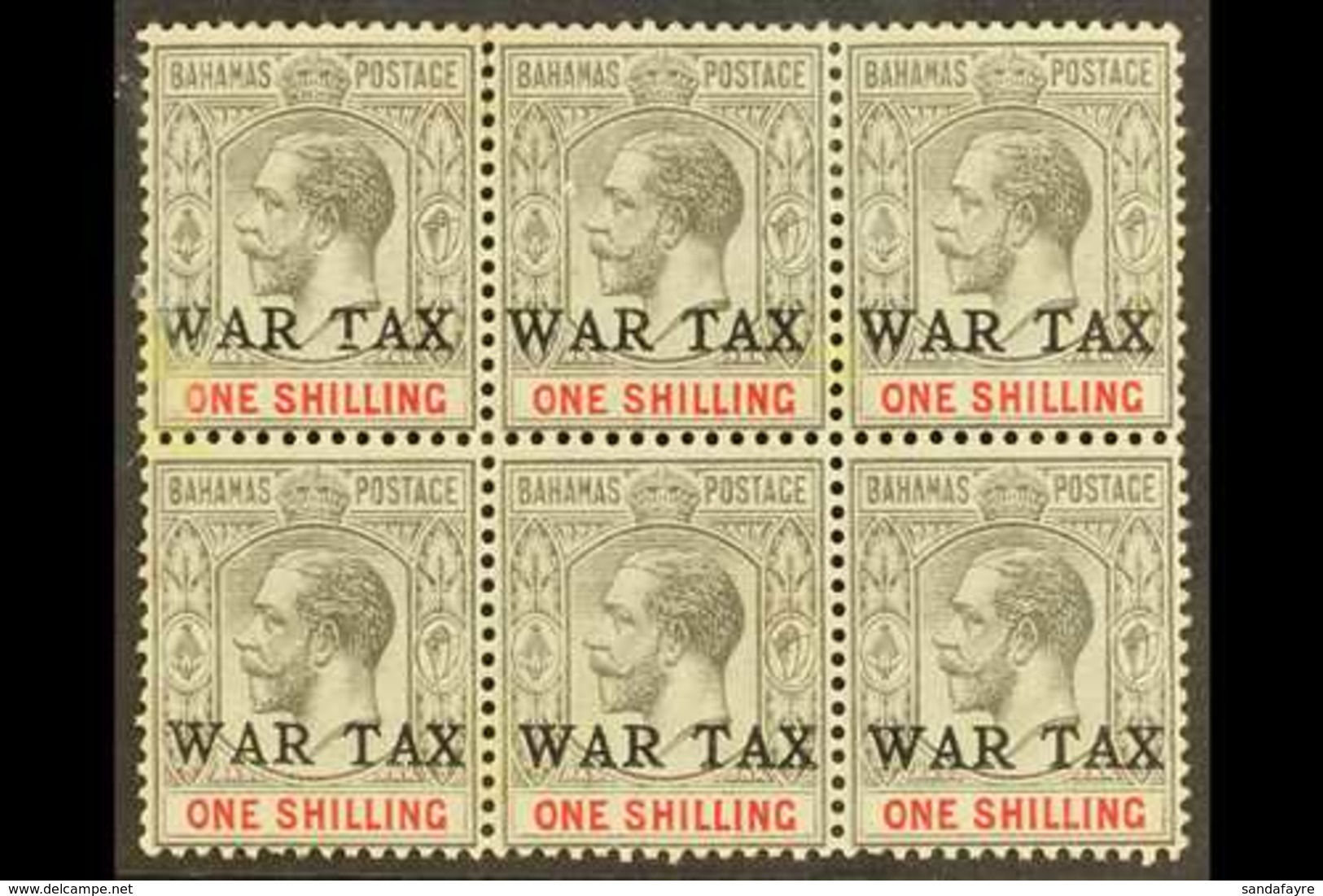 1918 (Feb-Jul) 1s Grey-black & Carmine "WAR TAX" Overprint, SG 95, Mint BLOCK Of 6, Two Small Light Toned Spots, Very Sc - Andere & Zonder Classificatie