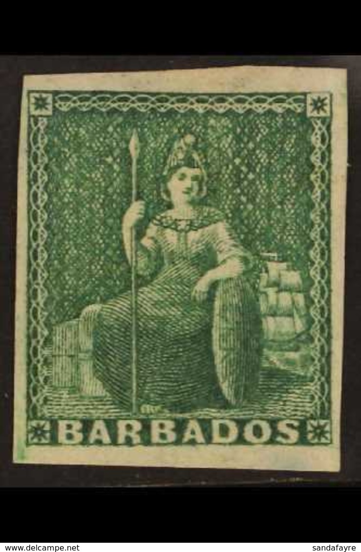 1852-55 (½d) Deep Green Britannia, SG 2, Fine Mint With Good Colour And Four Good To Large Margins, Large Part Gum. For  - Barbados (...-1966)