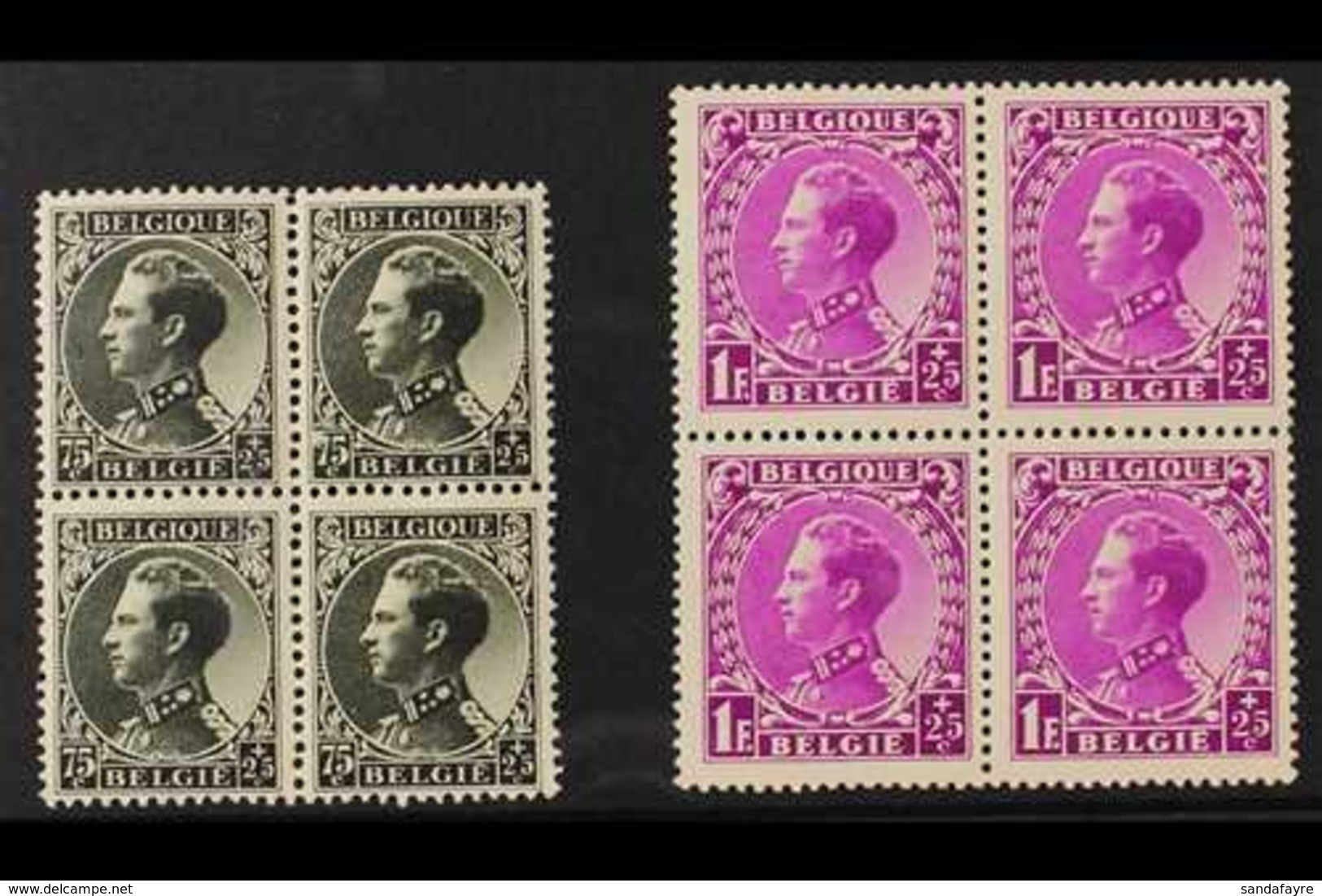 1934 EXHIBITION ISSUE Leopold 75c + 25c Bronze Green & 1f + 25c Bright Magenta, Cob 390 & 392, SG 663/64, BLOCKS OF 4, N - Other & Unclassified