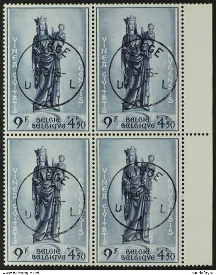 1954 9fr + 4fr 50 Blue Beguinage De Bruges, COB 951, Super Used Block Of 4 With Neat Central Liege Cds Cancels. For More - Andere & Zonder Classificatie