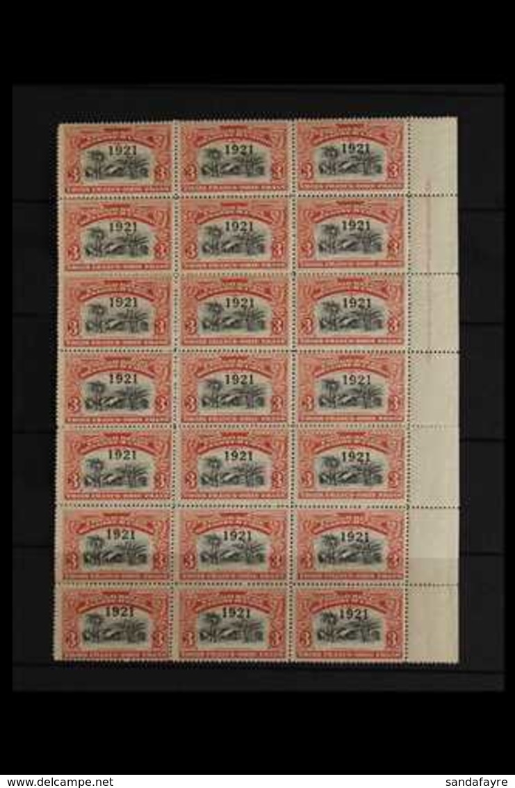 BELGIAN CONGO 1921 3f. red "1921" Overprint, COB 92, Right Marginal Block Of Twenty One (3 X 7), Showing Full Imprint, N - Other & Unclassified