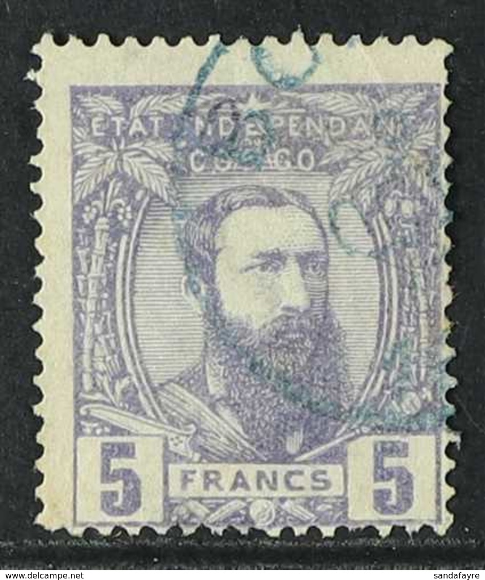 CONGO 1887 5fr Violet, Leopold II, COB 11, Used, Thin. Scarce Stamp , Cat €630. For More Images, Please Visit Http://www - Andere & Zonder Classificatie