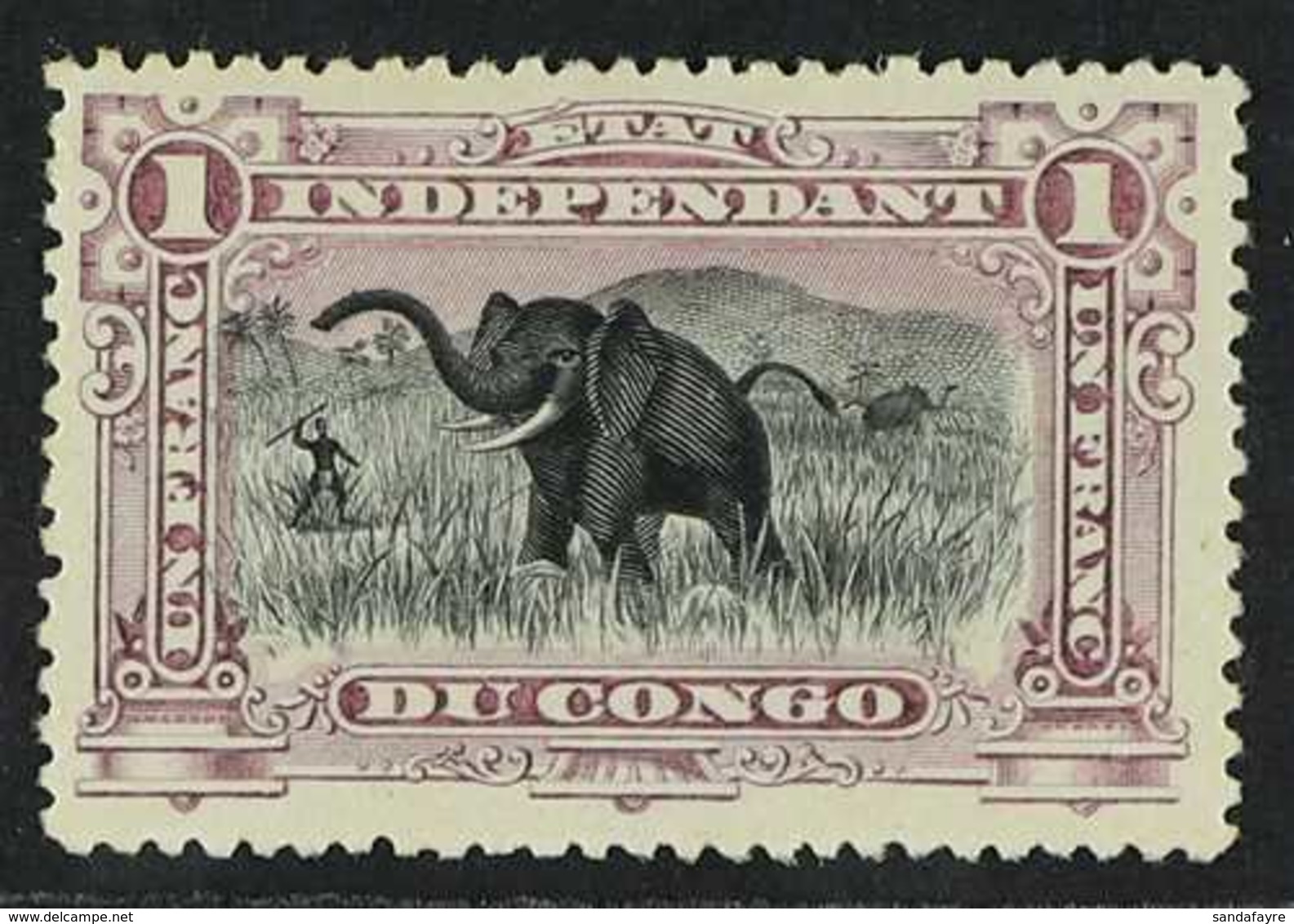 CONGO 1894 1fr Deep Lilac, Elephants, COB 26B, Very Fine And Fresh Mint. For More Images, Please Visit Http://www.sandaf - Andere & Zonder Classificatie