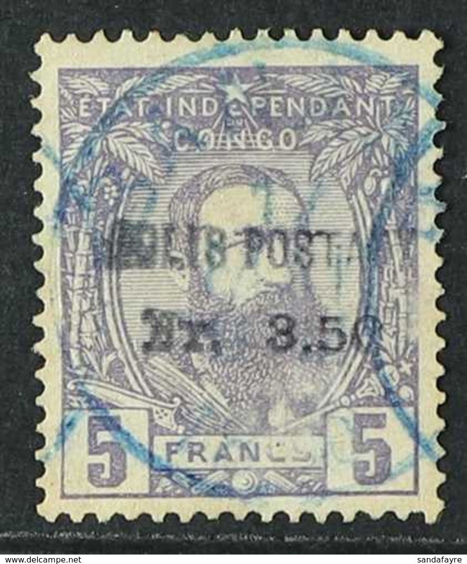 CONGO PARCEL POST 1887 3fr 50 On 5fr Violet, COB CP2, Good Used With Blue Banane Cds. Scarce Stamp. For More Images, Ple - Andere & Zonder Classificatie