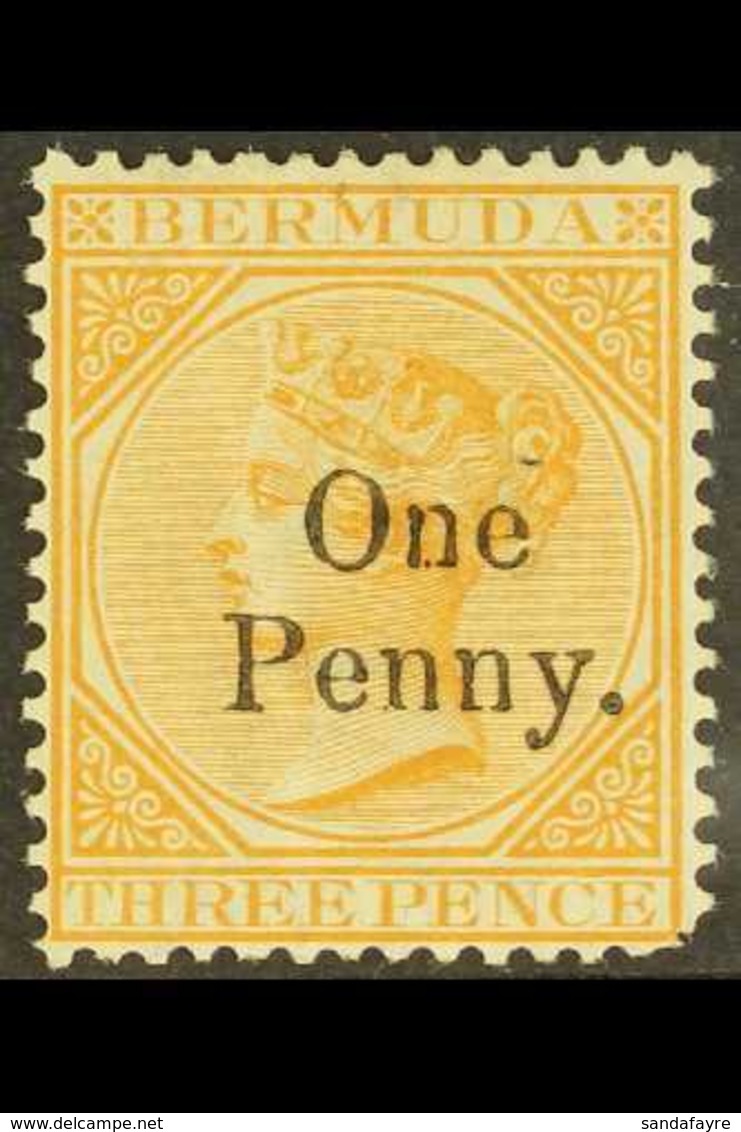 1875 1d On 3d Yellow-buff Surcharge, SG 16, Unused With Traces Of Gum, Light Crease And Pulled Corner Perf, Fresh, Cat £ - Bermuda