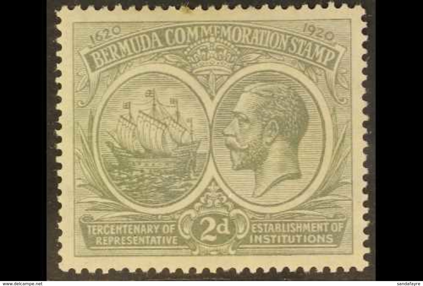 1920-21 2d Grey Tercentenary WATERMARK SIDEWAYS INVERTED AND REVERSED Variety, SG 61y, Fine Mint, Small Fault To One Per - Bermuda