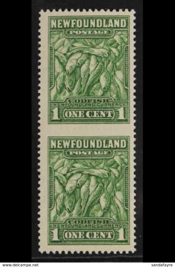 1932 1c Green "Atlantic Cod", Variety "imperf Between Vert. Pair", SG 209ba, Very Fine Never Hinged Mint. For More Image - Andere & Zonder Classificatie