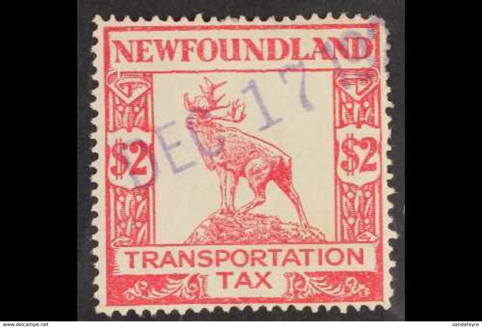 REVENUE - TRANSPORTATION TAX RARITY. 1927 $2 Red Transportation Tax "Caribou" Revenue, No Wmk, Perf 14 X 14, Barefoot 2, - Andere & Zonder Classificatie
