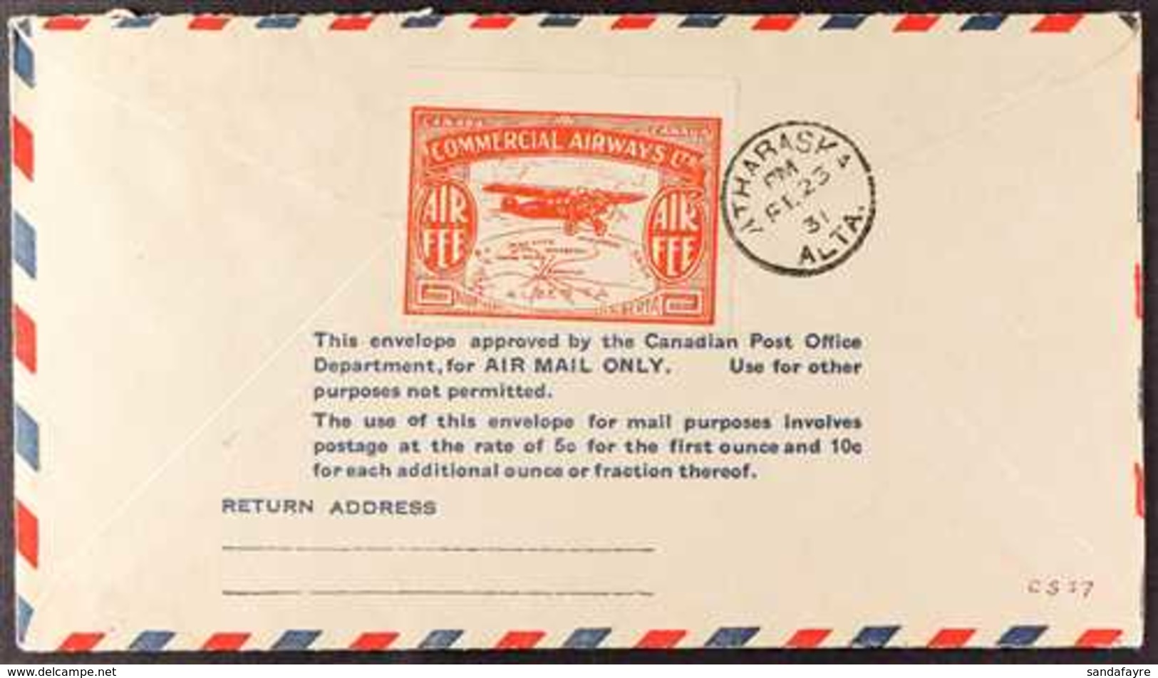 COMMERCIAL AIRWAYS LTD 1931 (23 Feb) First Flight Cover Addressed To Athabasca, Bearing 1c Pair Tied By "Fort McMurray"  - Andere & Zonder Classificatie
