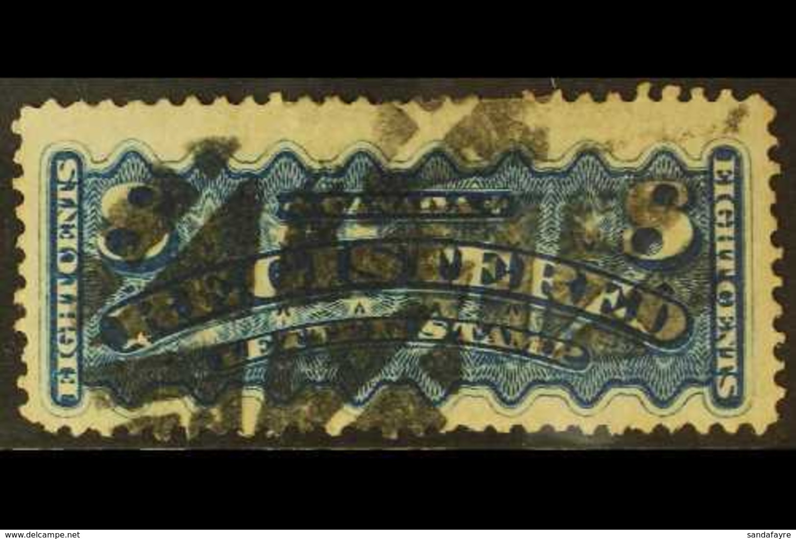 REGISTRATION 1875 8c Blue, SG R9, Good Used With Full Perfs. Cat £300 For More Images, Please Visit Http://www.sandafayr - Andere & Zonder Classificatie