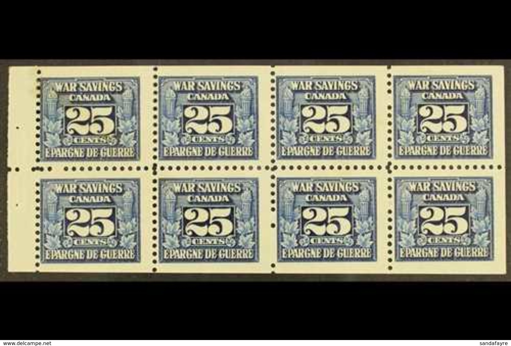 REVENUE STAMPS WAR SAVINGS 1940-41 25c Blue, White Gum, Complete Pane Of 8, Van Dam FWS5c, Never Hinged Mint, A Few Mark - Andere & Zonder Classificatie