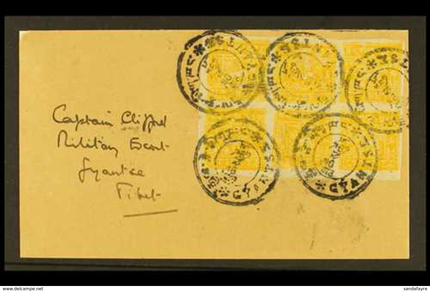 TIBET 1933 ½t Yellow Orange, Imperf, SG 98, Superb Block Of 8 Tied On Front By Gyantse Native Cds Cancels, Addressed To  - Andere & Zonder Classificatie