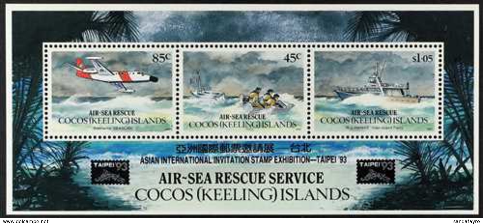 1993 Air-Sea Rescue Miniature Sheet With "TAIPEI" Overprint, SG MS292var (see Note After Scott 285a), Never Hinged Mint, - Cocoseilanden