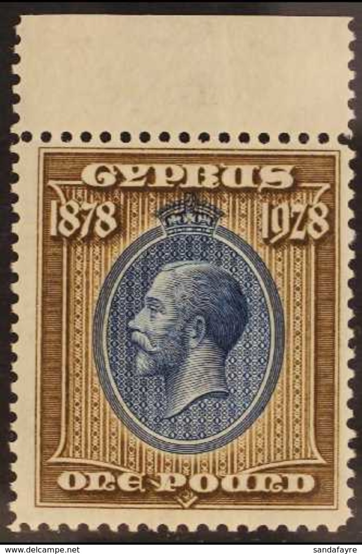 1928 £1 Blue And Bistre-brown, Anniversary Of British Rule, SG 132, Superb Never Hinged Mint Upper Marginal Example. For - Andere & Zonder Classificatie