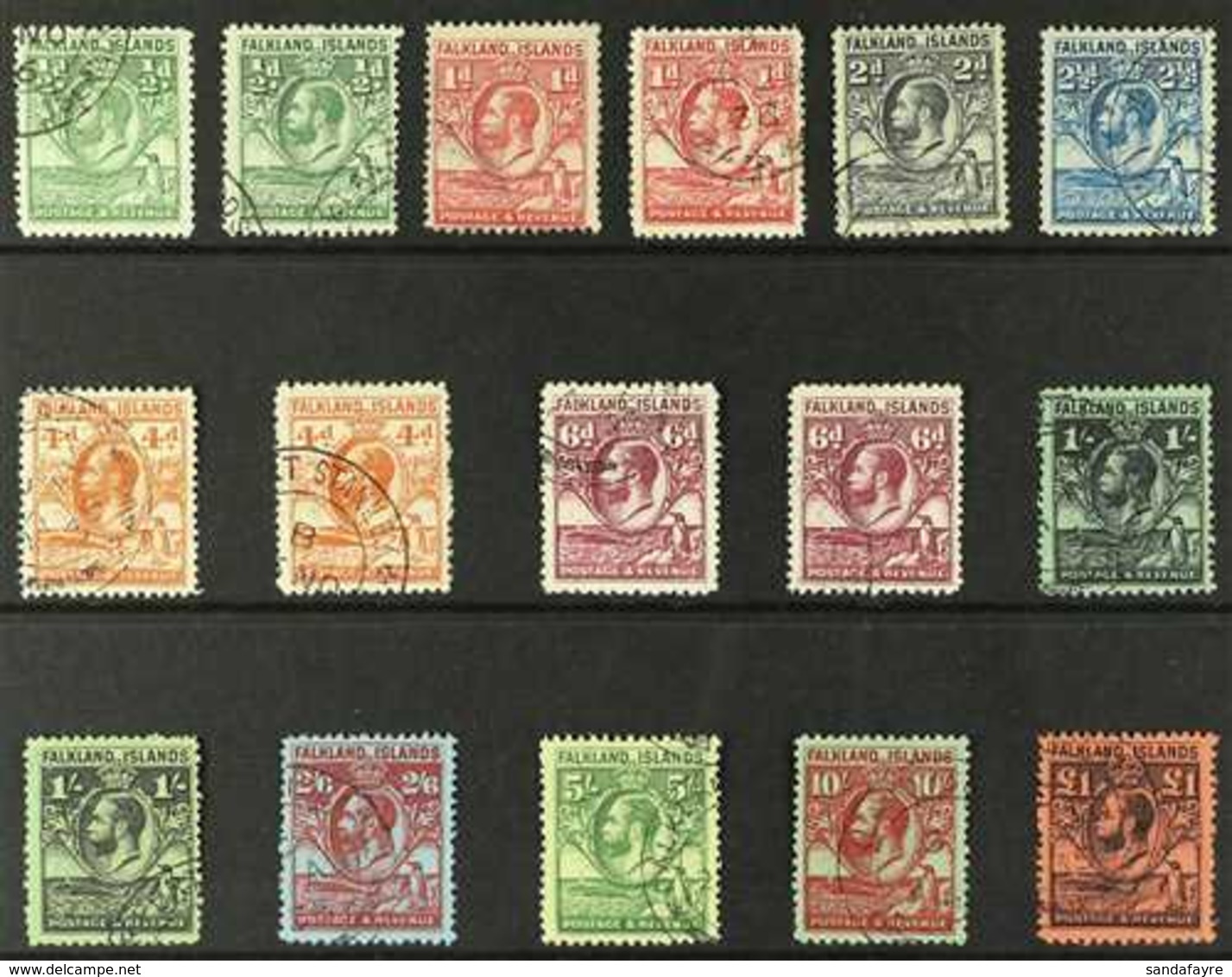 1929-37 Whale And Penguin Set Complete With The Later Line Perf Values, SG 116/126, Very Fine Used (16 Stamps) For More  - Falklandeilanden