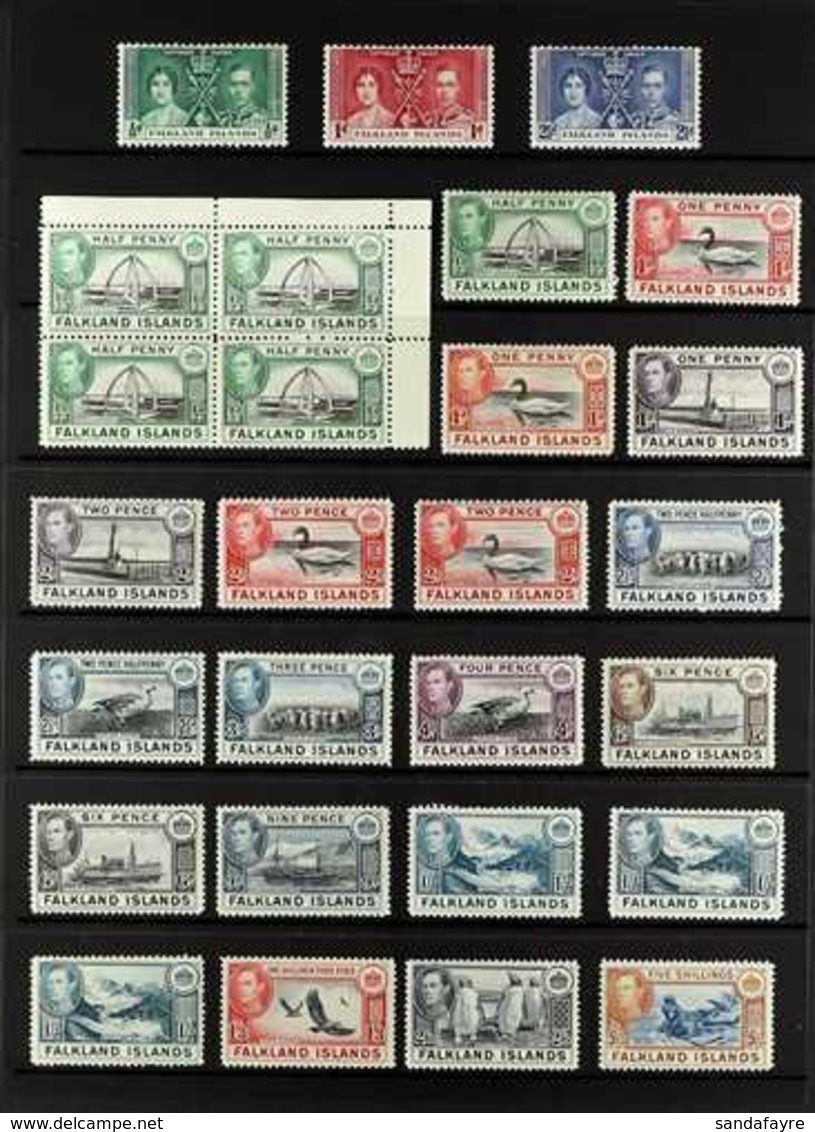 1937-52 KGVI MINT COLLECTION Presented On A Pair Of Stock Pages, Virtually Complete For Basic Issues (only Missing RSW £ - Falklandeilanden