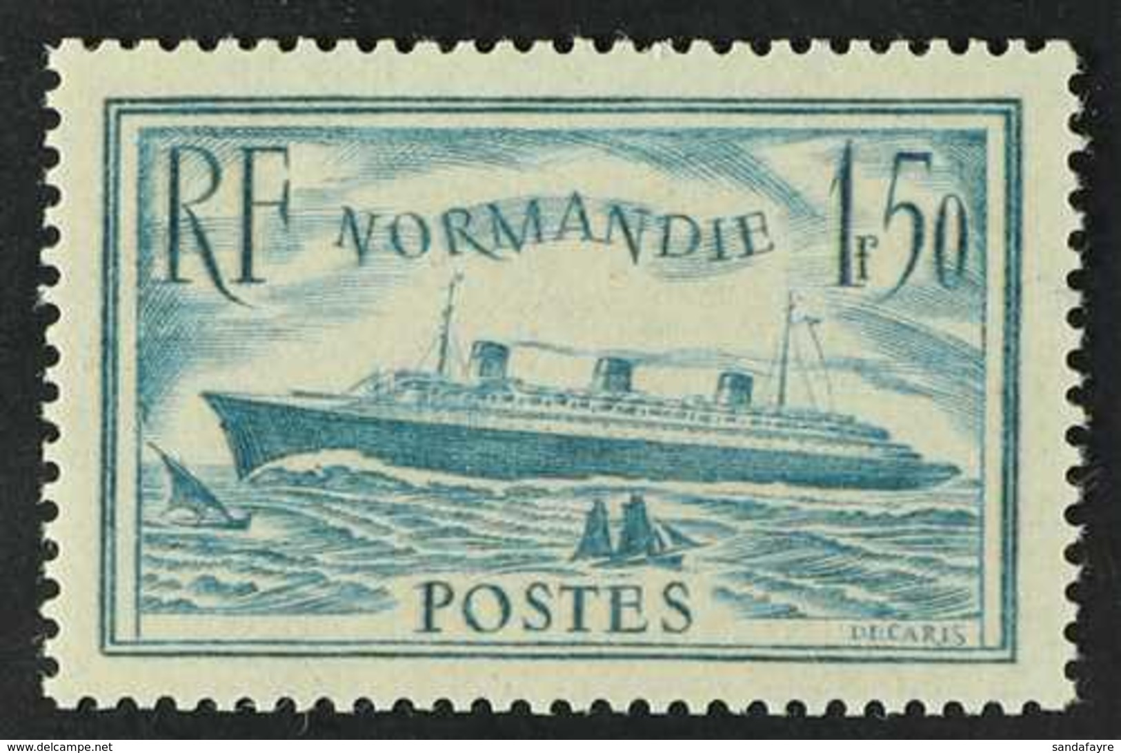 1936 Maiden Voyage Of Liner "Normandie" 1f50 Pale Blue (Yvert 300, SG 526a), Superb Never Hinged Mint. For More Images,  - Andere & Zonder Classificatie