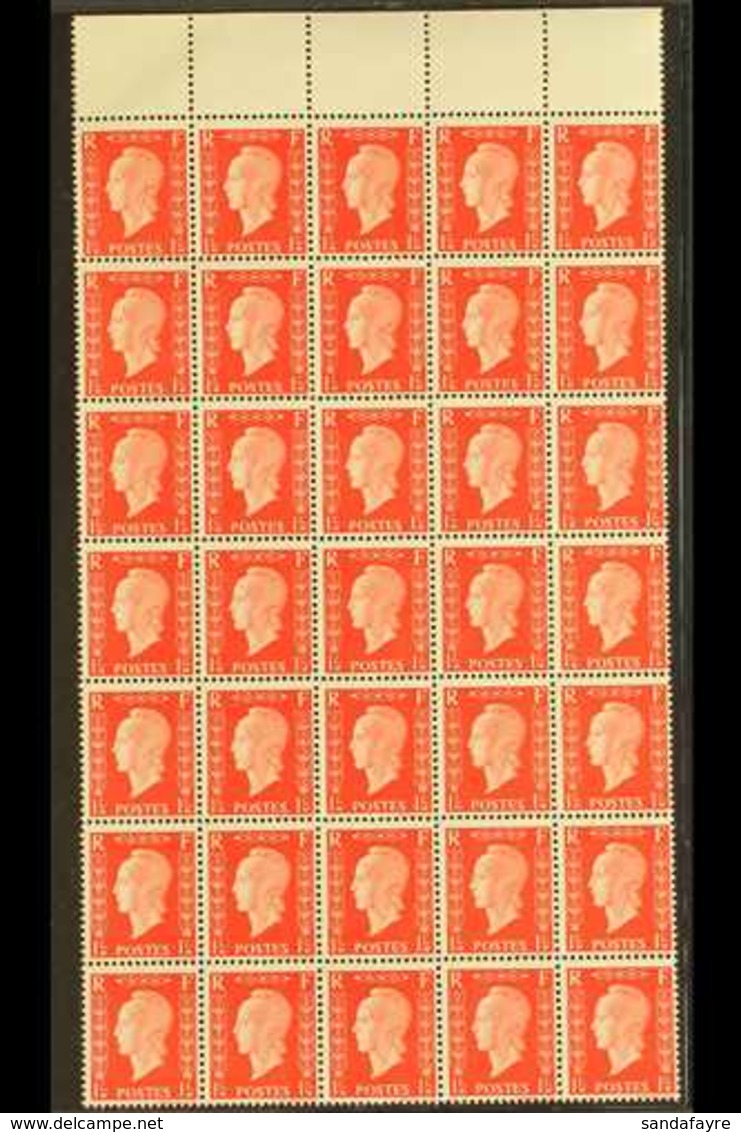 1942 EXILE GOVERNMENT UNISSUED STAMPS. 1f Red Marianne De Dulac Type II (Yvert 701E, Maury 701E), Never Hinged Mint Marg - Andere & Zonder Classificatie