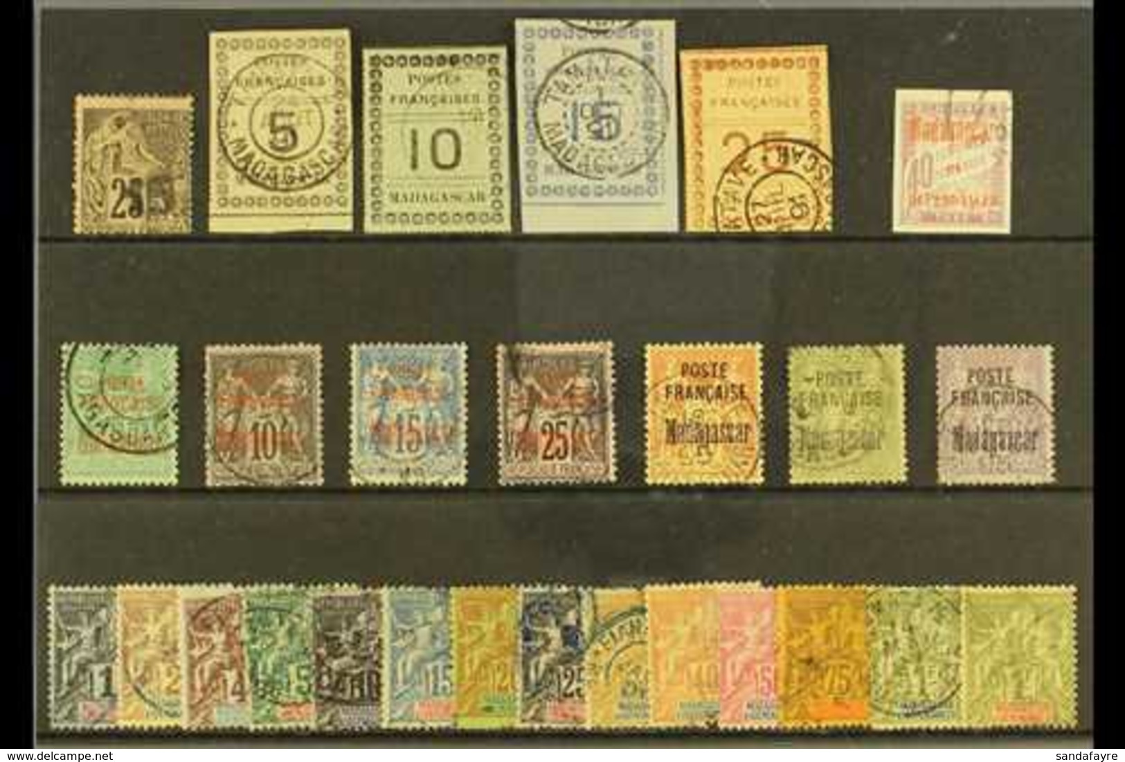 MADAGASCAR 19TH CENTURY USED SELECTION. Includes 1891 "15" On 25c, 1891 Imperf Set To 25c, 1895 Set To 40c, Plus 1f And  - Andere & Zonder Classificatie