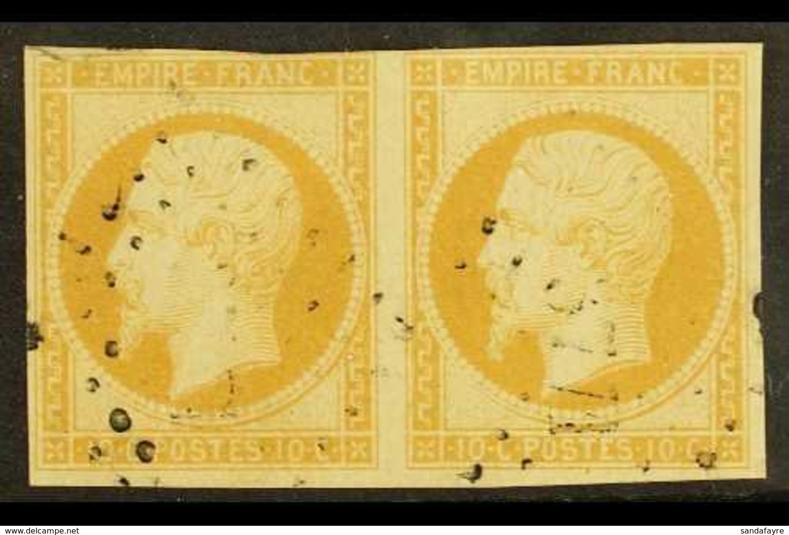 METELIN 1853-54 10c Imperf Napoleon, Type 1, Yvert 13c, Horizontal Pair With "3771" Small Numeral In Dotted Diamond Of M - Andere & Zonder Classificatie
