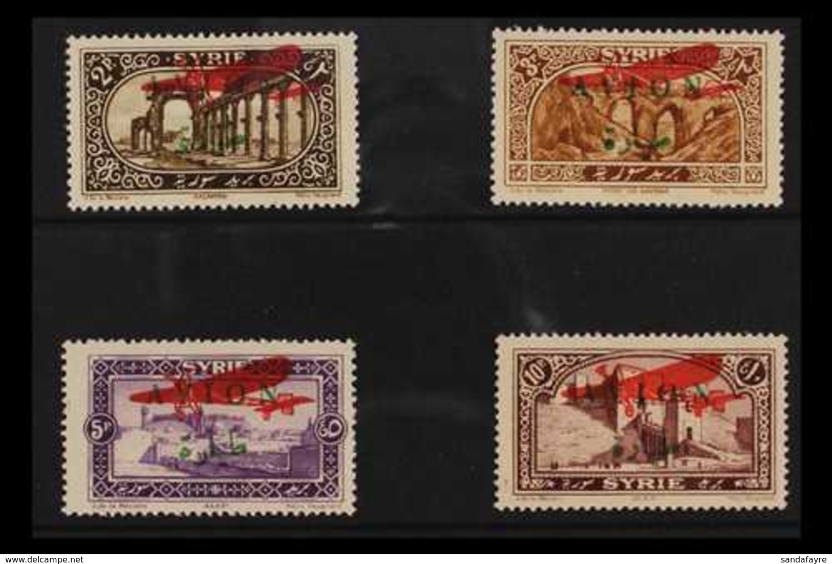 SYRIA 1925 Surcharged Set Bearing The Additional Red Aircraft Overprint, Yv 26PA/29PA, Maury 26A/29A (see Note In Yvert  - Andere & Zonder Classificatie