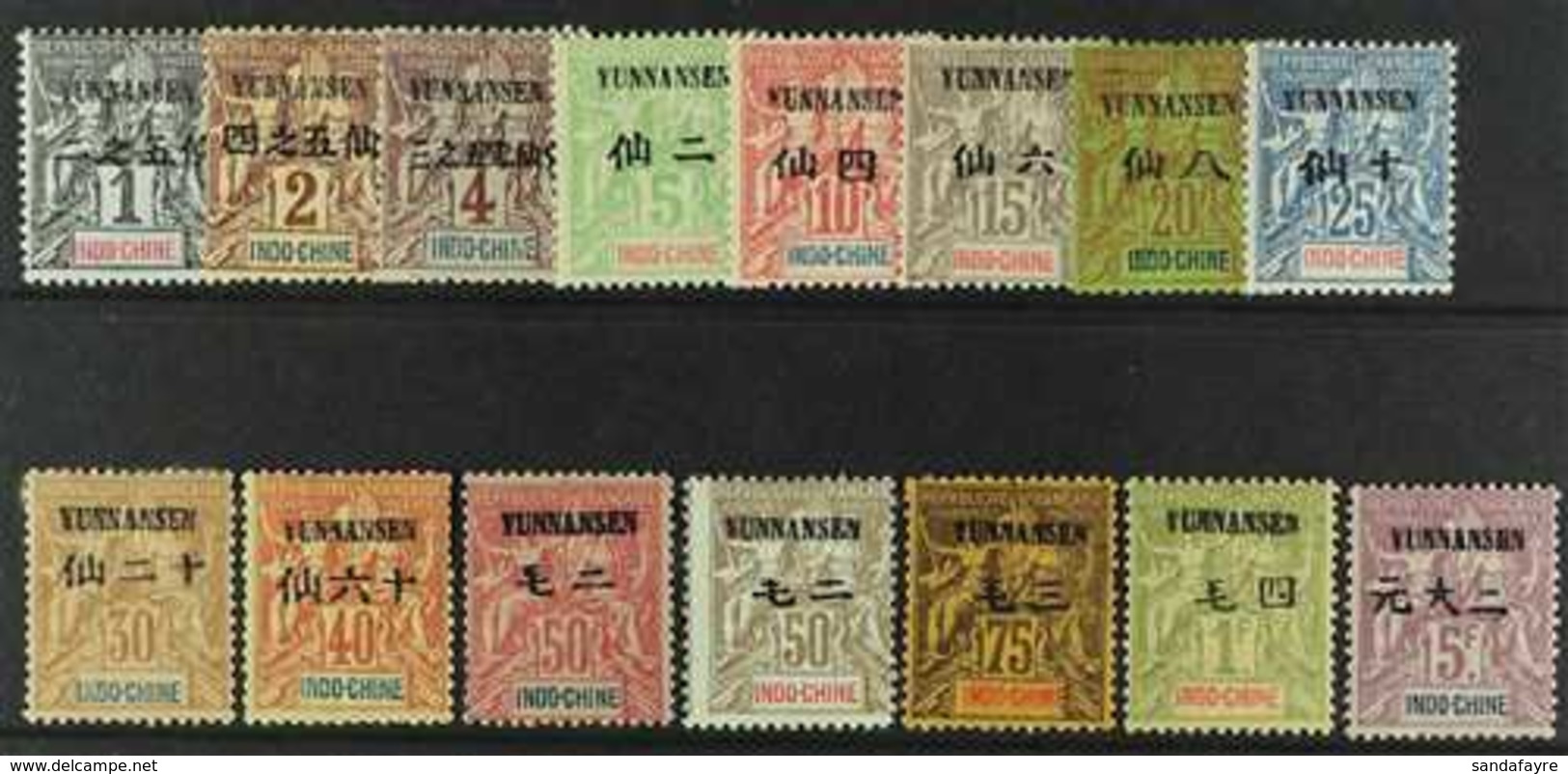 YUNNANFOU 1903 Set Overprinted "Yunnansen" Complete, Yv 1/15, Very Fine And Fresh Mint. High Values Signed. (15 Stamps)  - Andere & Zonder Classificatie