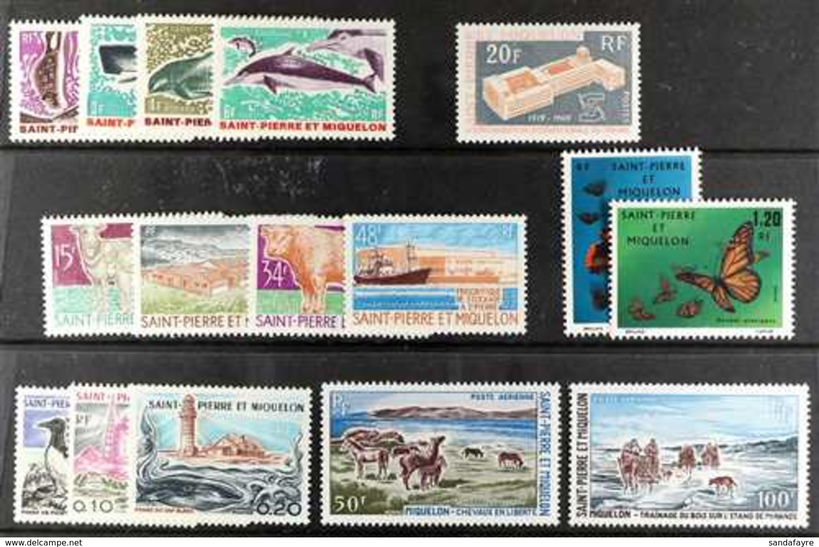 SAINT PIERRE ET MIQUELON 1969-1975 Never Hinged Mint All Different Selection, Includes 1969 Marine Animals Set, 1969 50f - Andere & Zonder Classificatie